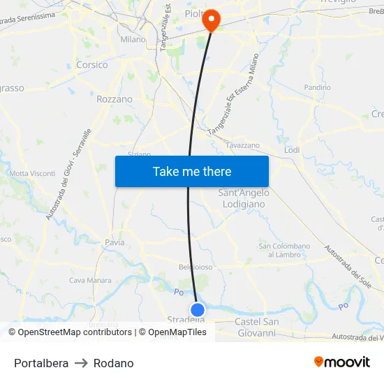 Portalbera to Rodano map