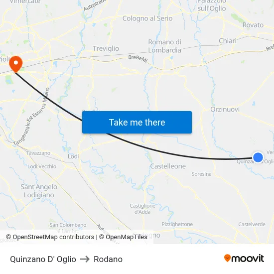 Quinzano D' Oglio to Rodano map