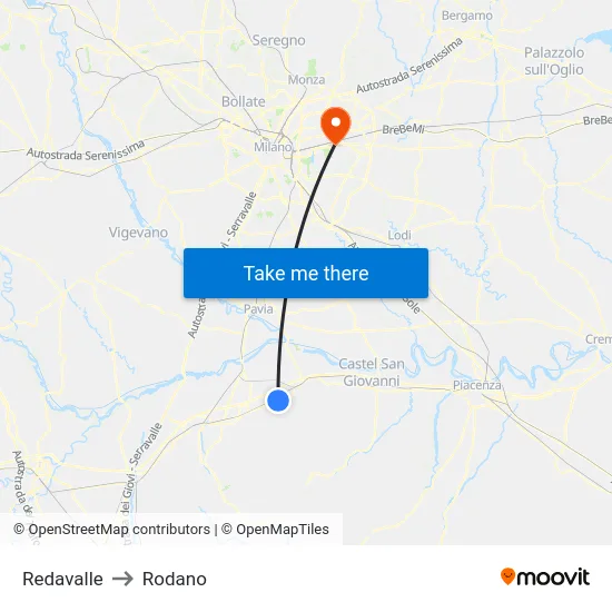 Redavalle to Rodano map