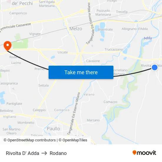 Rivolta D' Adda to Rodano map