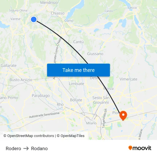 Rodero to Rodano map