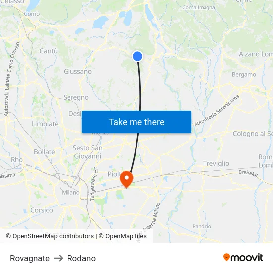 Rovagnate to Rodano map