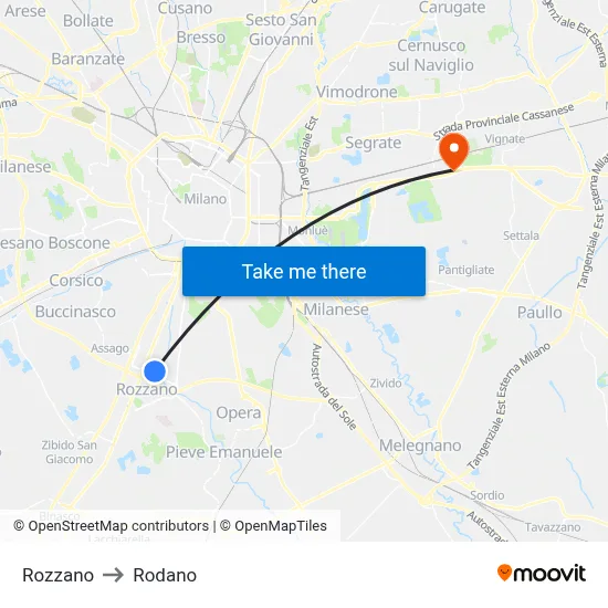 Rozzano to Rodano map