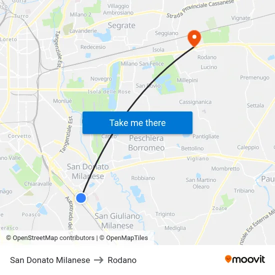San Donato Milanese to Rodano map