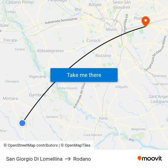 San Giorgio Di Lomellina to Rodano map