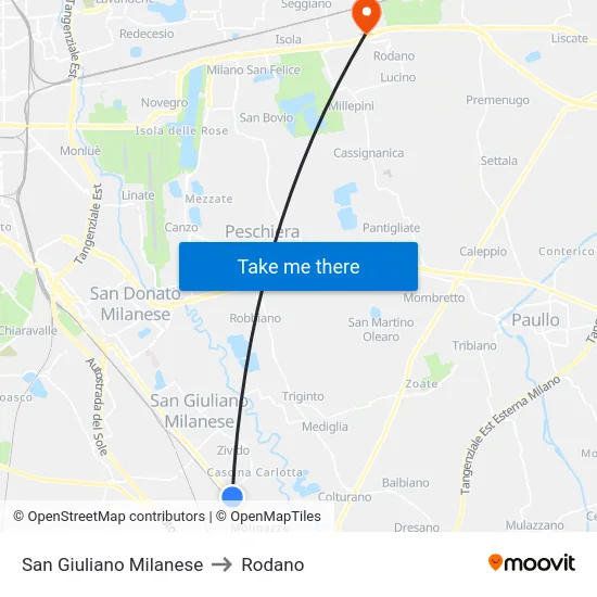 San Giuliano Milanese to Rodano map