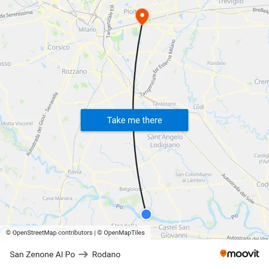 San Zenone al Po to Rodano map