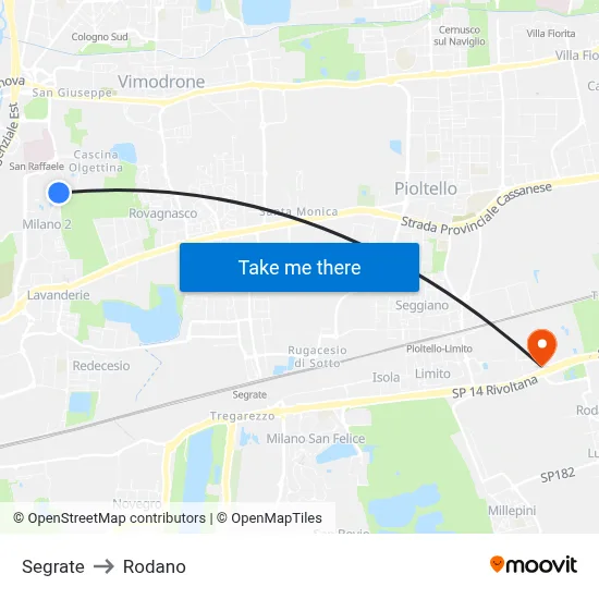 Segrate to Rodano map