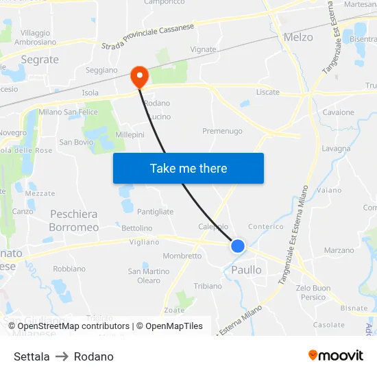 Settala to Rodano map