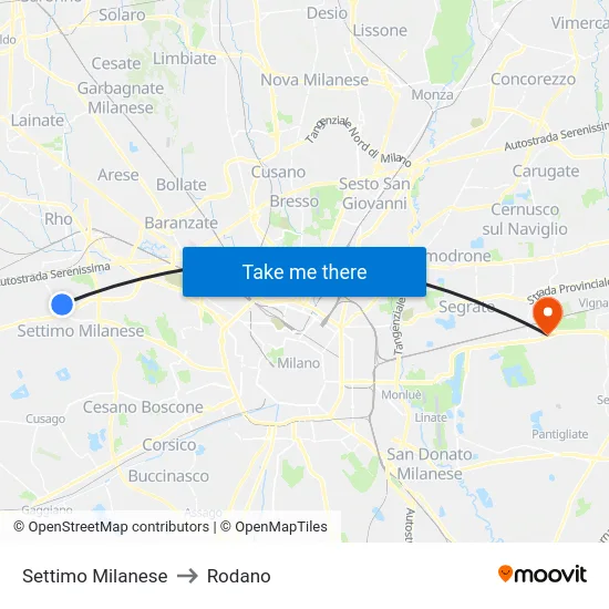 Settimo Milanese to Rodano map