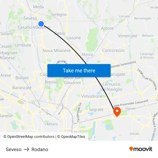 Seveso to Rodano map