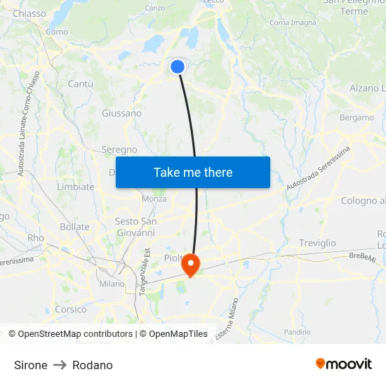 Sirone to Rodano map