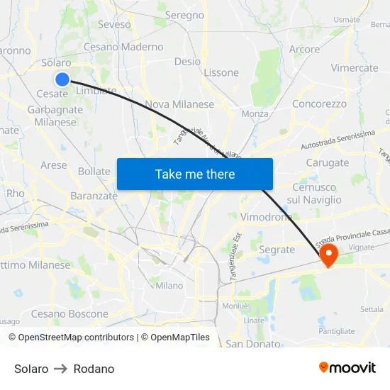 Solaro to Rodano map