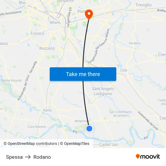 Spessa to Rodano map