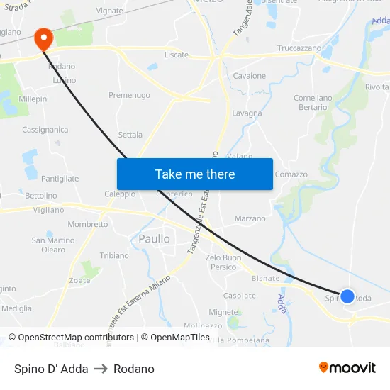 Spino D' Adda to Rodano map