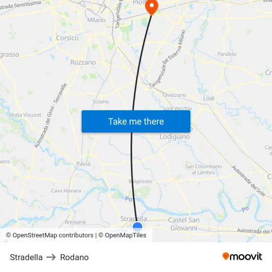 Stradella to Rodano map