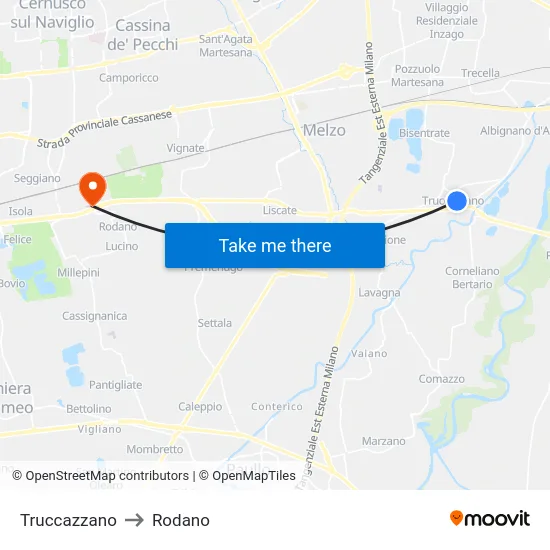 Truccazzano to Rodano map