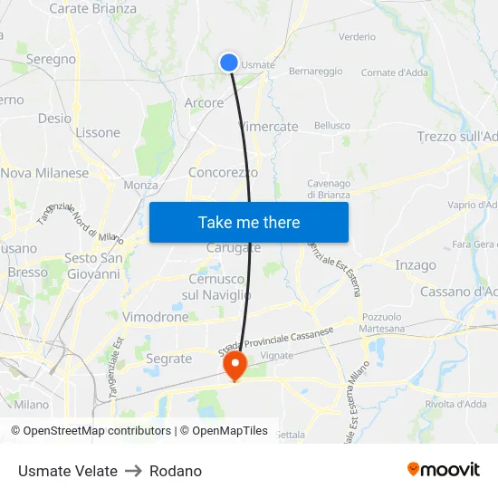 Usmate Velate to Rodano map
