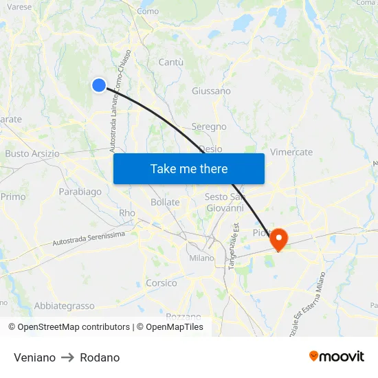 Veniano to Rodano map