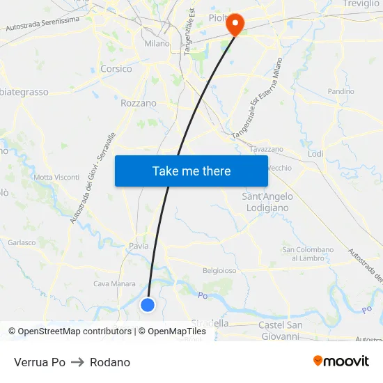 Verrua Po to Rodano map