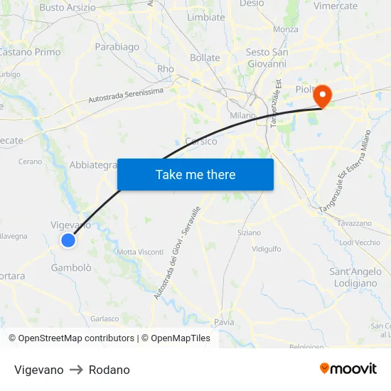 Vigevano to Rodano map