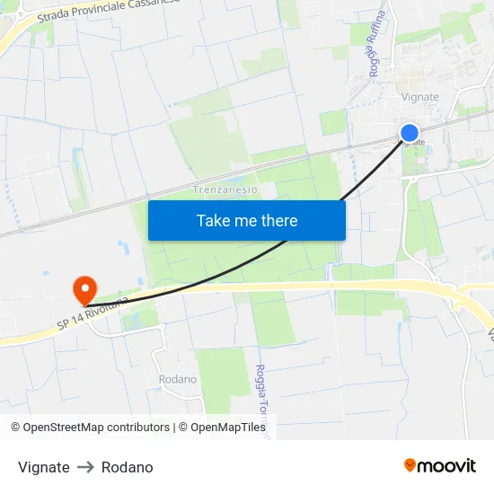 Vignate to Rodano map