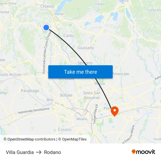 Villa Guardia to Rodano map
