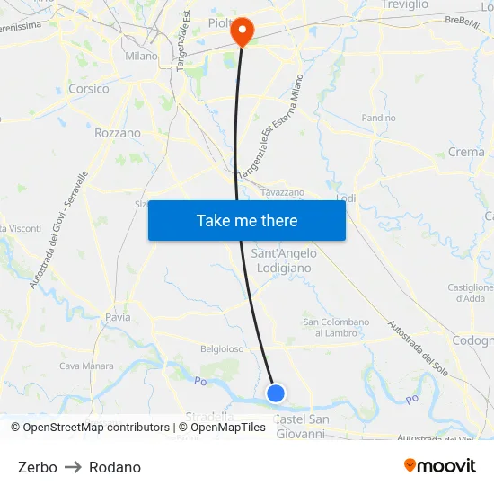 Zerbo to Rodano map