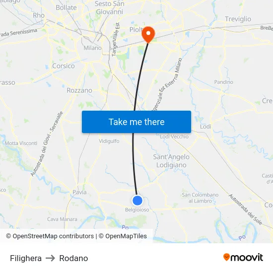 Filighera to Rodano map