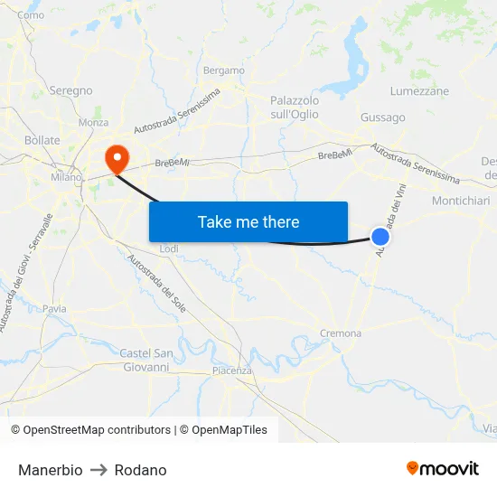 Manerbio to Rodano map