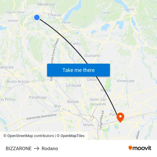 BIZZARONE to Rodano map