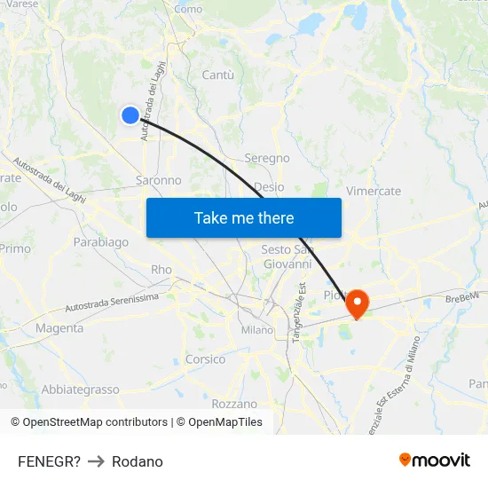 Fenegro to Rodano map