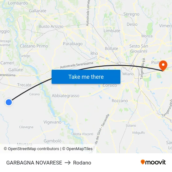 Garbagna Novarese to Rodano map