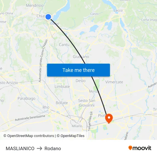 Maslianico to Rodano map