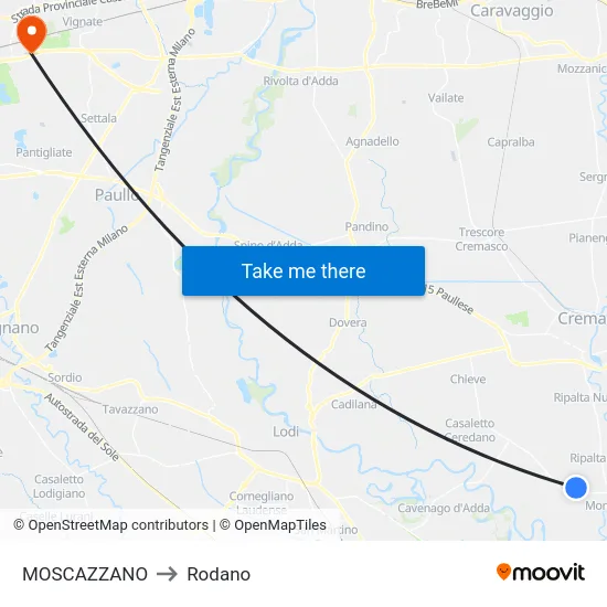 Moscazzano to Rodano map