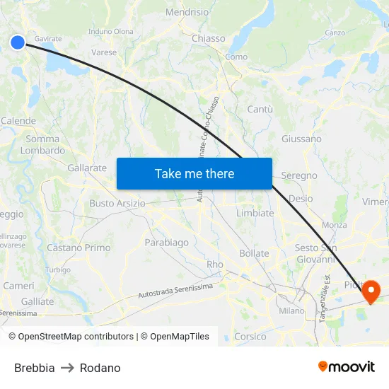 Brebbia to Rodano map