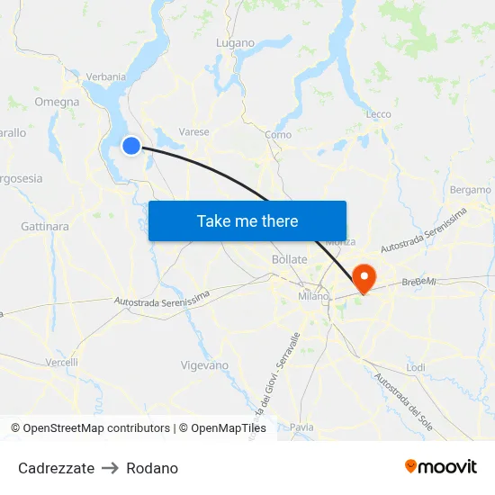 Cadrezzate to Rodano map