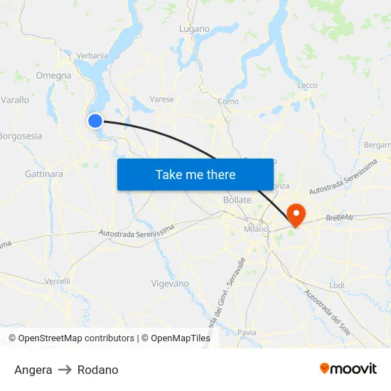 Angera to Rodano map