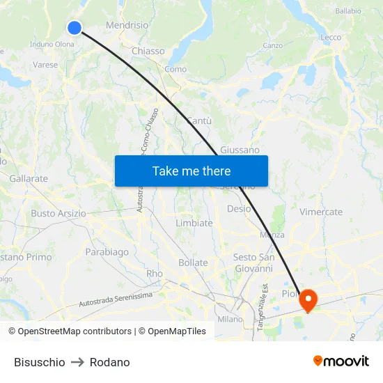 Bisuschio to Rodano map