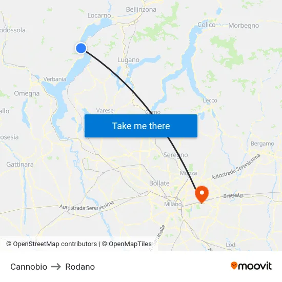 Cannobio to Rodano map
