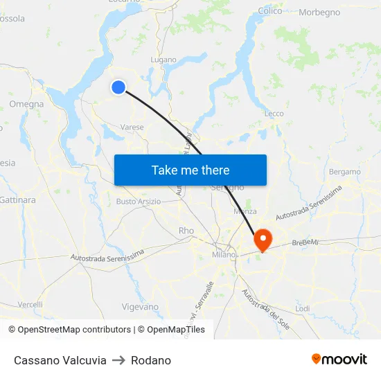 Cassano Valcuvia to Rodano map