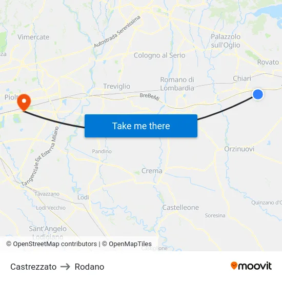 Castrezzato to Rodano map