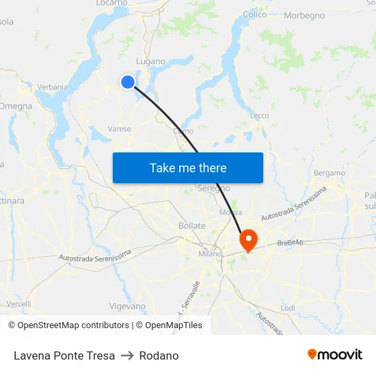 Lavena Ponte Tresa to Rodano map