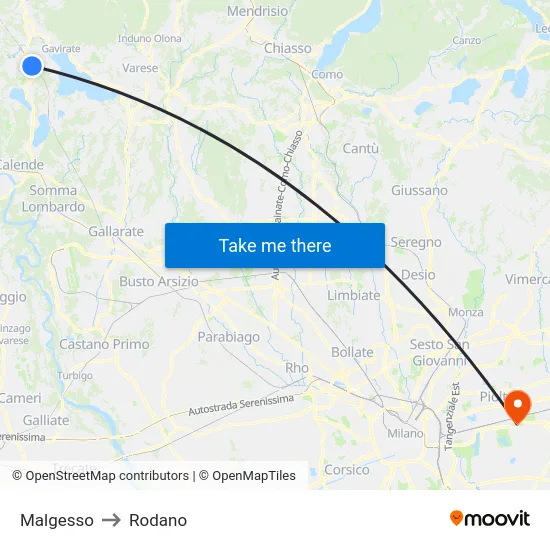 Malgesso to Rodano map
