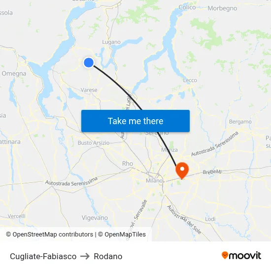 Cugliate-Fabiasco to Rodano map