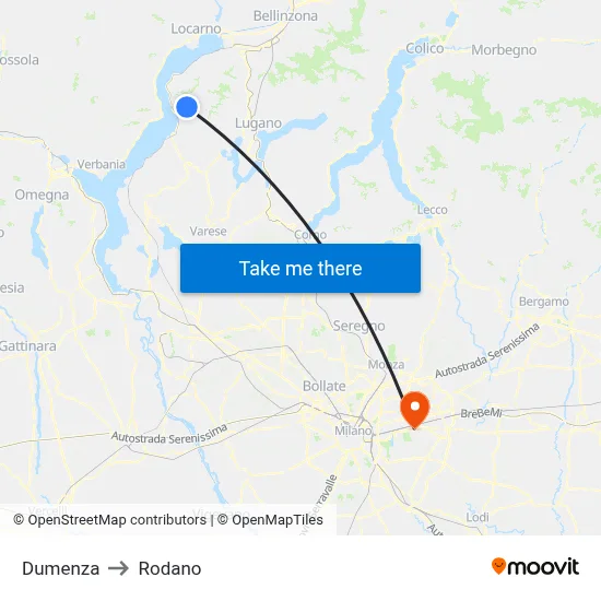 Dumenza to Rodano map