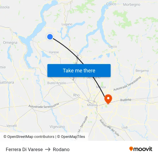 Ferrera Di Varese to Rodano map