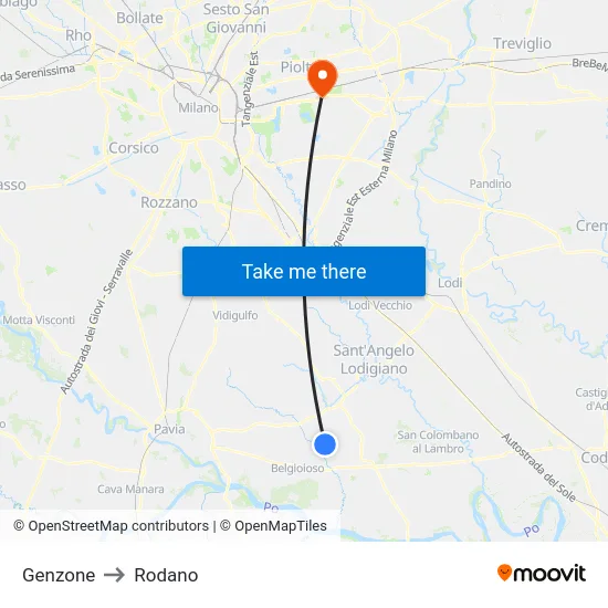 Genzone to Rodano map