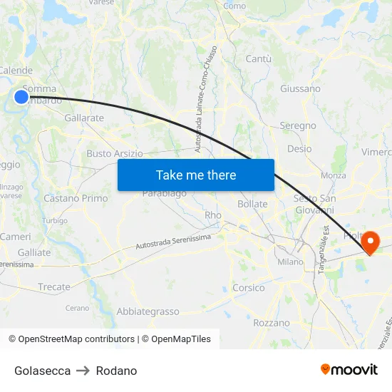 Golasecca to Rodano map