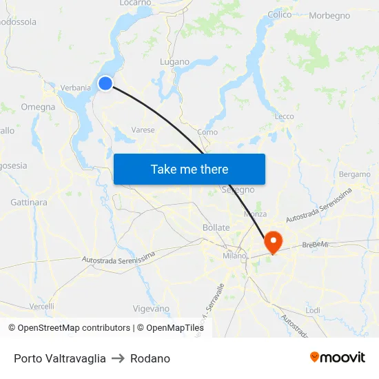 Porto Valtravaglia to Rodano map